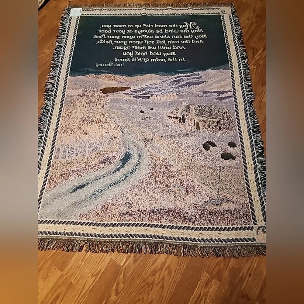 Thomas Kinkade Tapestry Throw‎ Blanket Green and Brown Blessing of Ireland 51x68